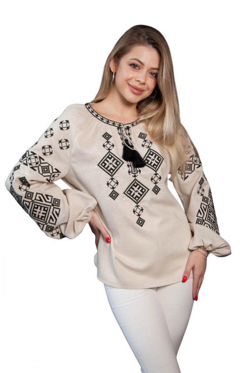 Бежевая парная женская вышиванка Залесье