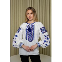 White embroidered shirt with blue ornament Ruslana
