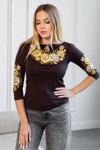 Футболка шоколадна з коричневою вишивкою Тіффані, M