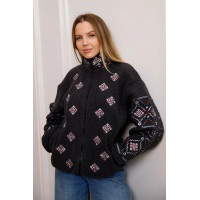 Черный бомбер с вышивкой для женщин (барашек), Ethnica, S