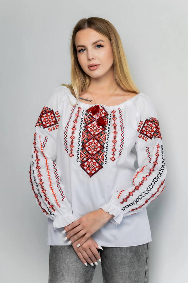 Вишиванка жіноча Ганна біла з червоним, XL