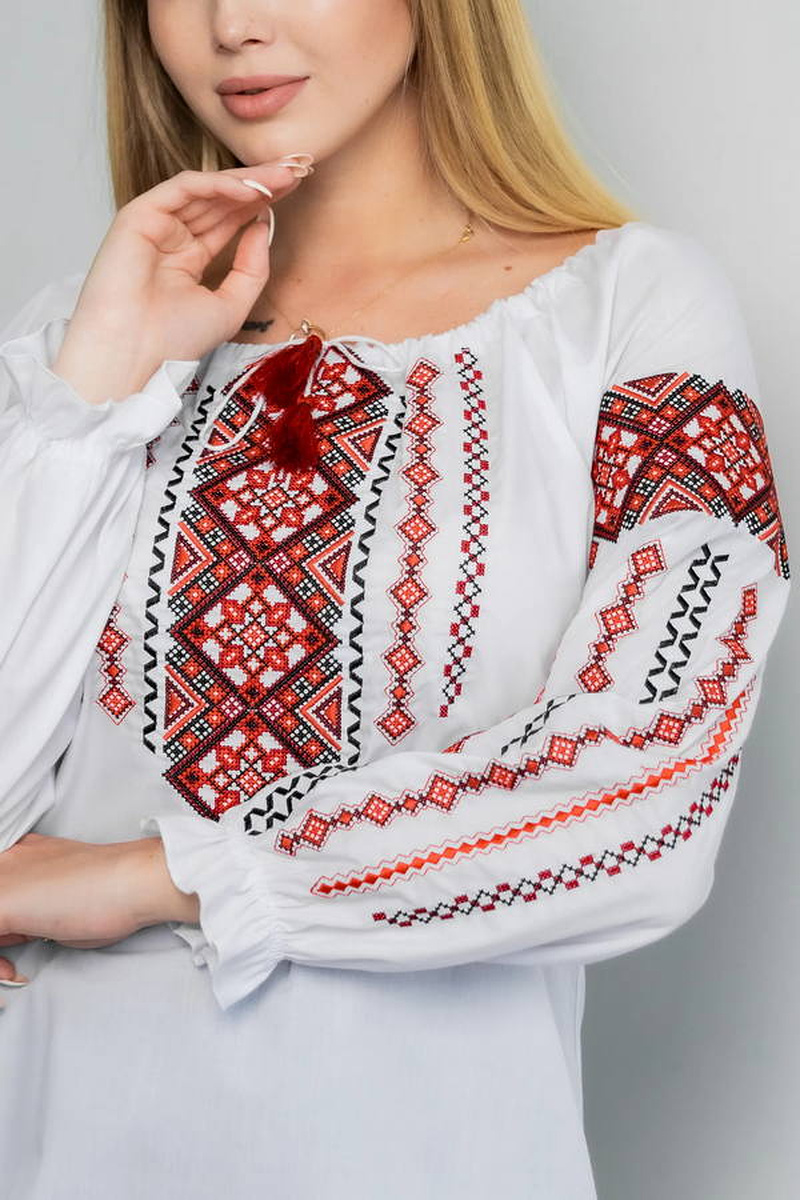 Вишиванка жіноча Ганна біла з червоним