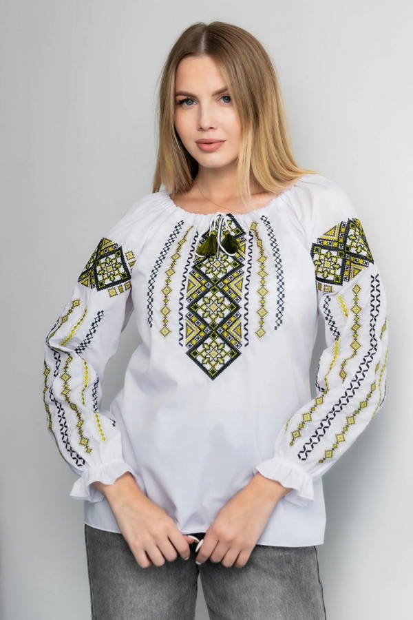 Вишиванка жіноча Ганна біла з зеленим, XL