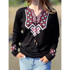 Sweater embroidered blouse for women, black Viola.