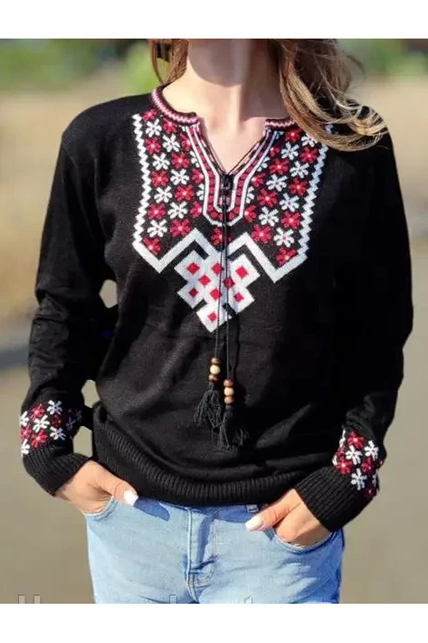 Sweater embroidered blouse for women black Viola.