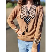 Sweater embroidered with beige women's Viola Sweater embroidered with beige women's Viola