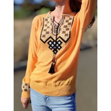 Jumper embroidered blouse for women, yellow Viola
