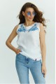 White women's embroidered shirt Blue rose