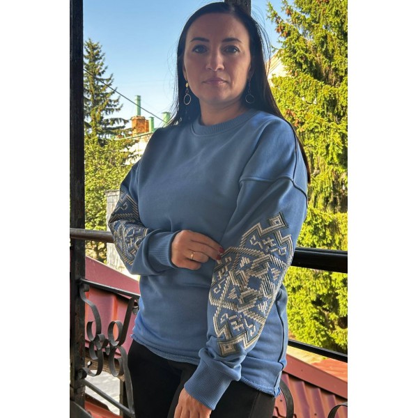 Women's blue sweatshirt with Svarog embroidery