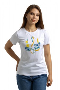 Patriotic t-shirt with embroidered trident and ears of wheat.