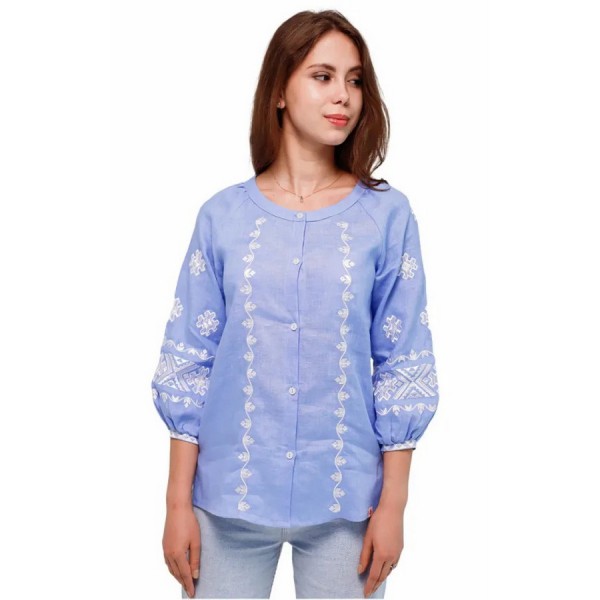 Women's embroidered shirt made of blue linen by Rostyslav