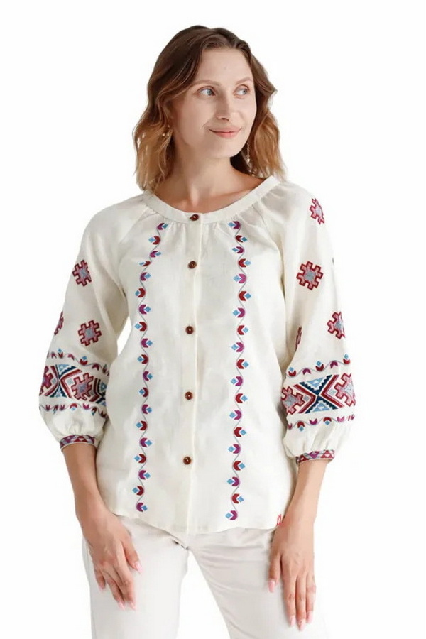 Women's embroidered shirt made of milk linen Simona, 56