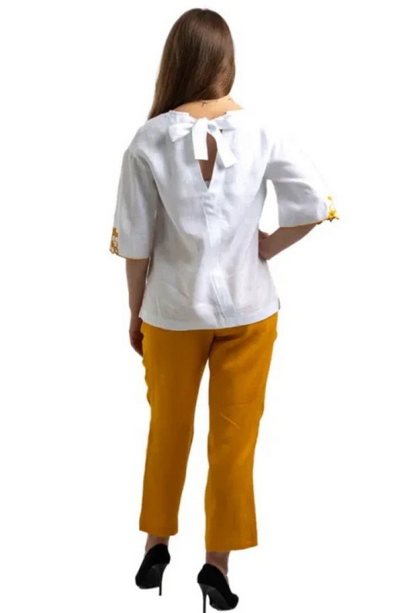 White linen blouse with yellow embroidery Teya