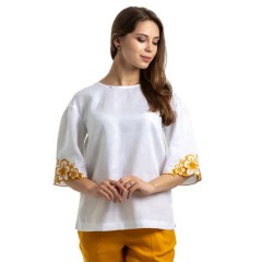 White linen blouse with yellow embroidery Teya