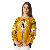 Women's embroidered shirt Stesha, mustard linen, S