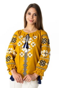 Women's embroidered shirt Stesha, mustard linen, XL