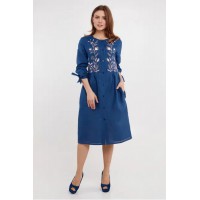 Women's embroidered dress made of blue linen Anita