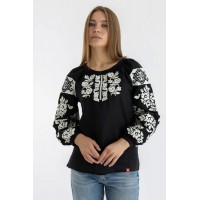 Black women's embroidered shirt Stefania, 100% linen, L 