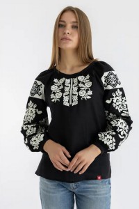 Черная вышиванка для женщин Стефания, 100% лен, XS