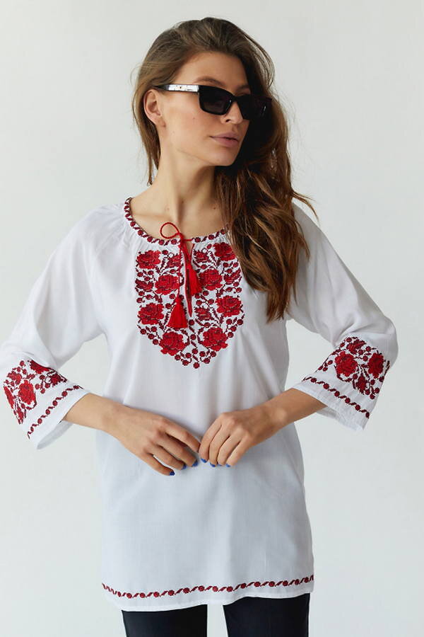 Women's embroidered blouse "Rose Dew" — white