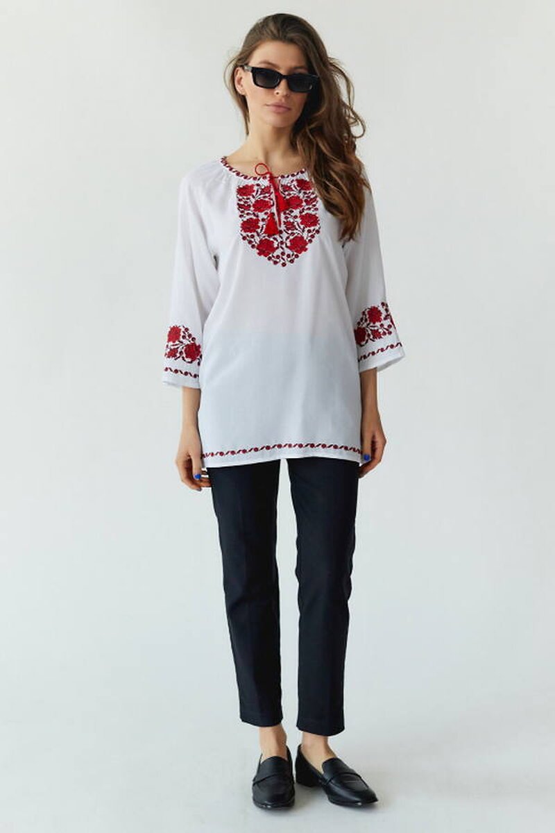 Women's embroidered blouse "Rose Dew" — white