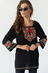 Women's embroidered shirt "Rose Dewdrops" black
