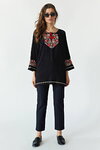 Women's embroidered shirt "Rose Dewdrops" black