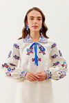 Milk embroidered shirt with blue trim Yavorivska