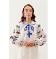 Milk embroidered shirt with blue trim, Yavorivska, XXXL