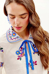 Milk embroidered shirt with blue trim Yavorivska
