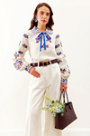 Milk embroidered shirt with blue trim Yavorivska