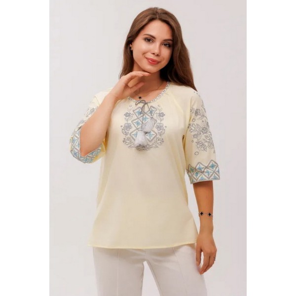 Light yellow women's embroidered shirt Vitality, XS