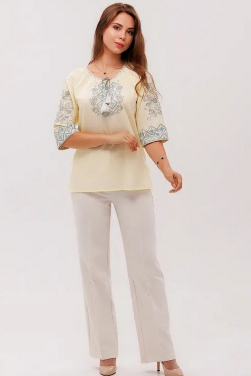 Light yellow women's embroidered shirt Vitality, L