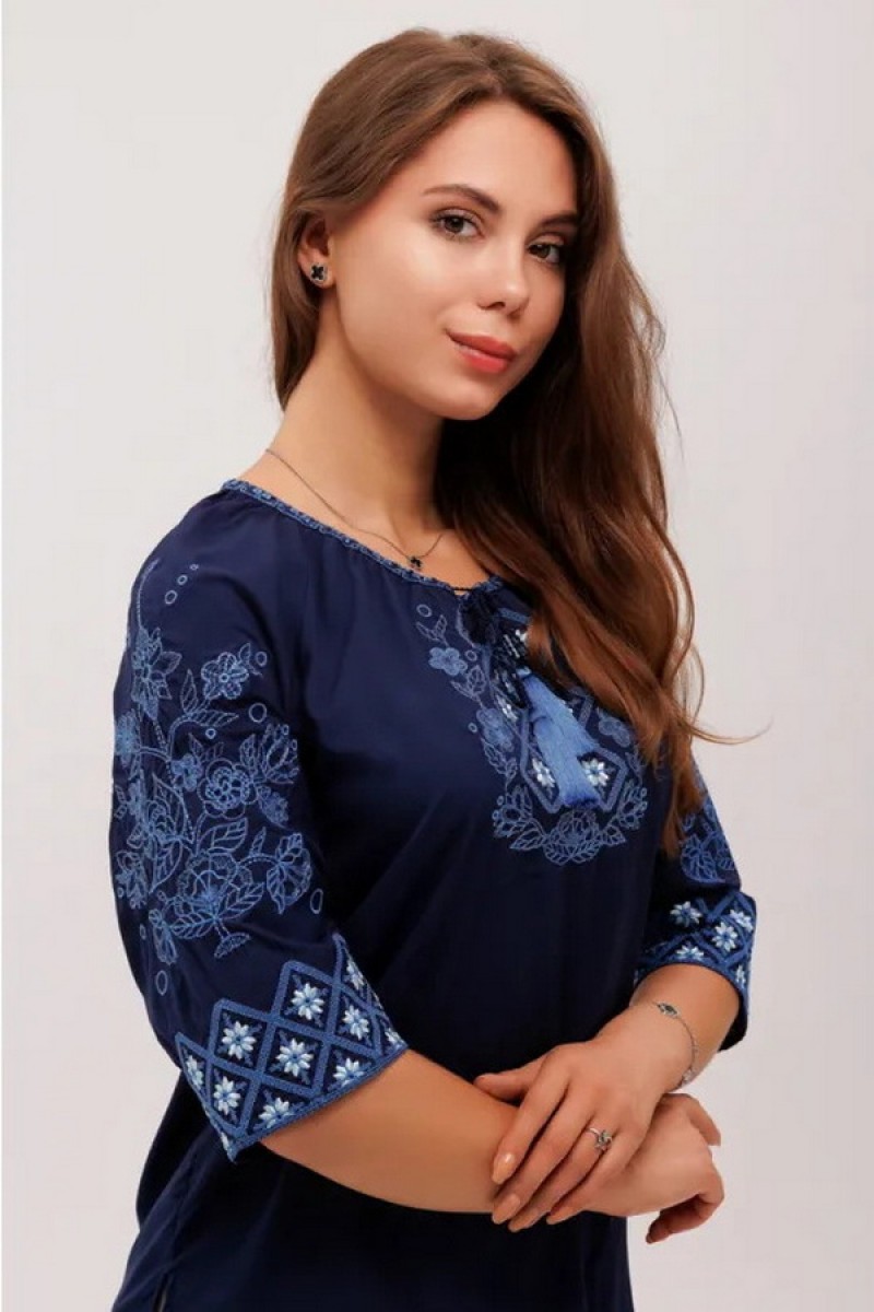 Blue women's embroidered shirt Vitality, XXXL