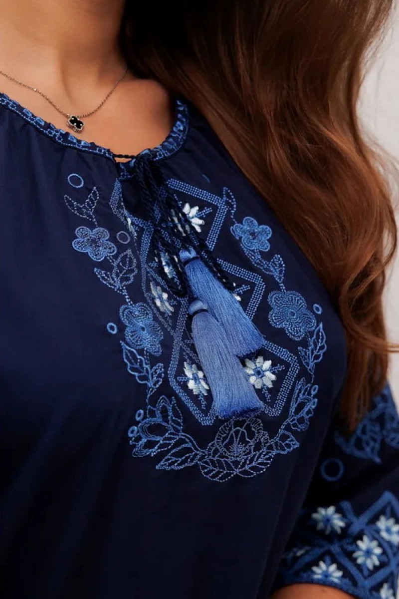 Blue women's embroidered shirt Vitality, XXXL