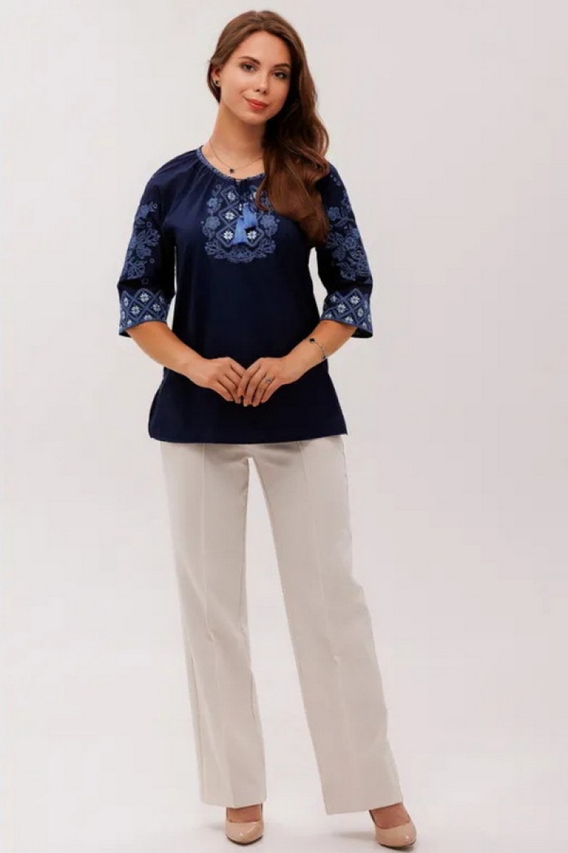 Blue women's embroidered shirt Vitality, XXXL