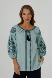 Mint-colored vyshyvanka with ornament Krasa (crinkled batiste)