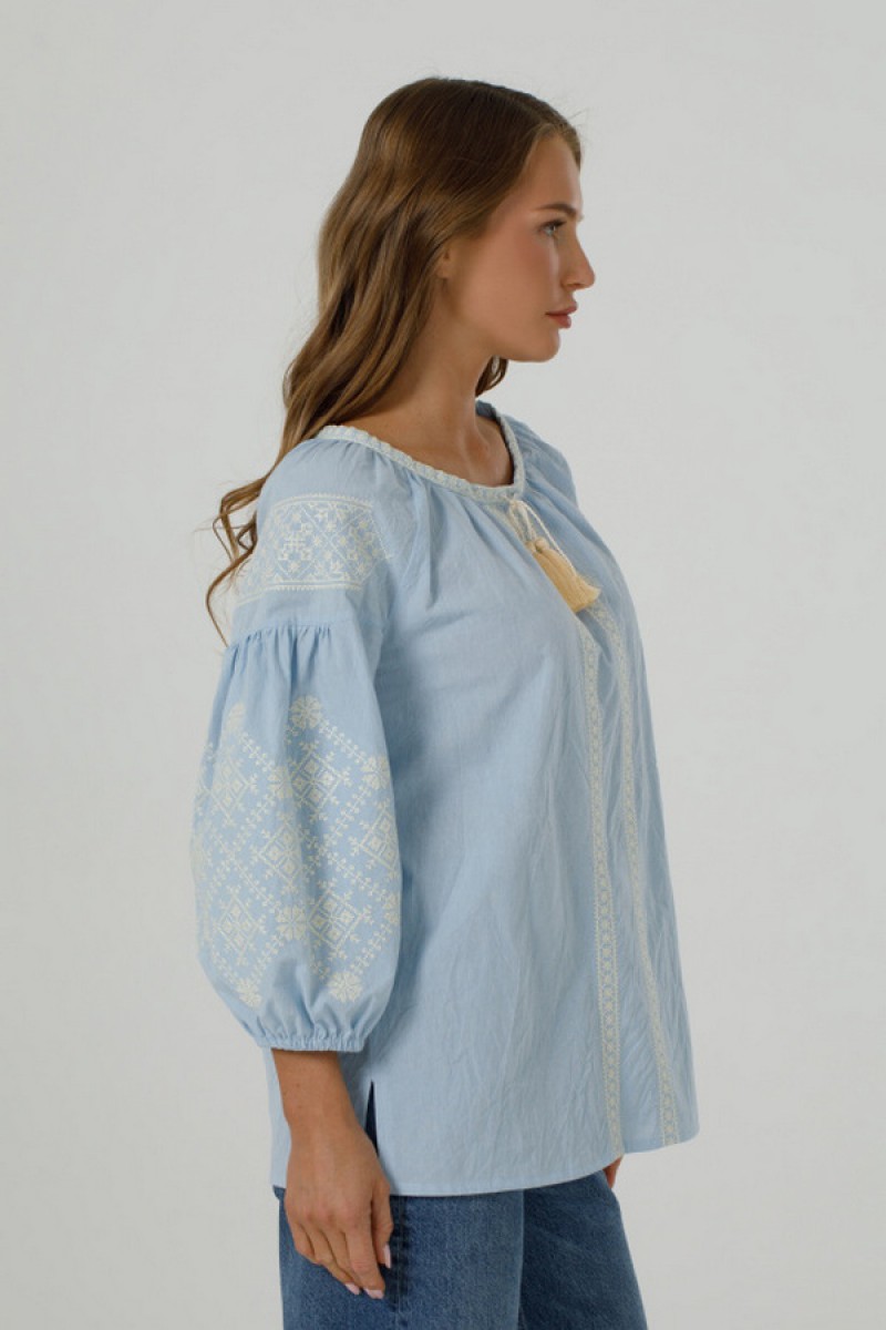 Blue vyshyvanka with ornament "Krasa " (crinkled batiste)