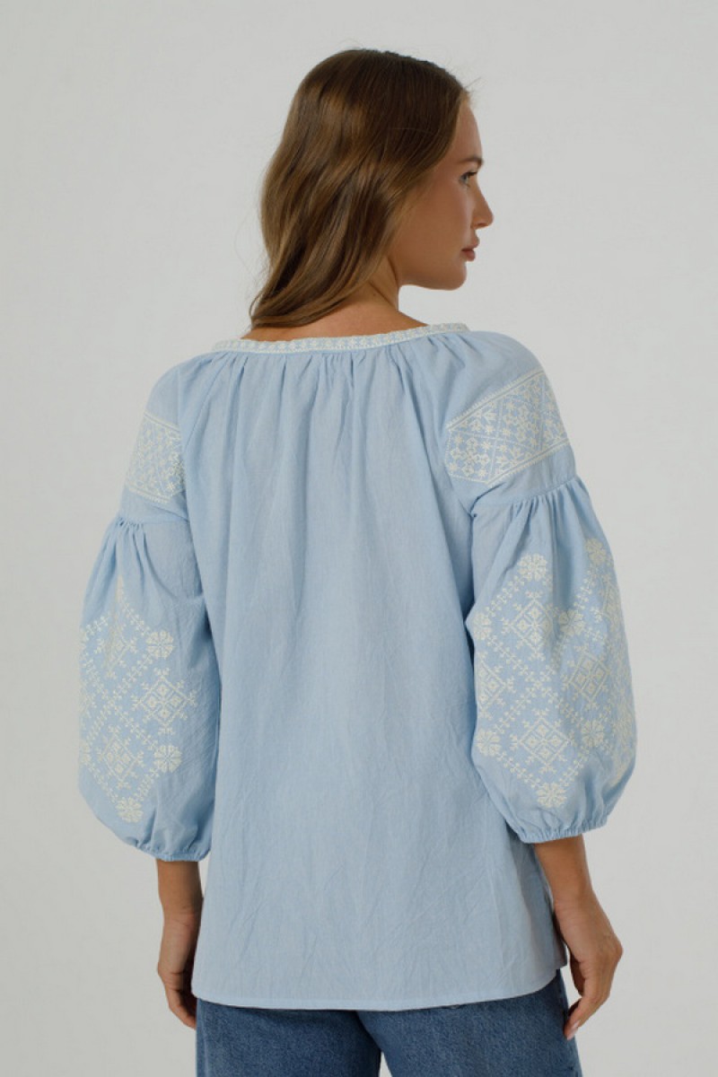 Blue vyshyvanka with ornament "Krasa " (crinkled batiste)