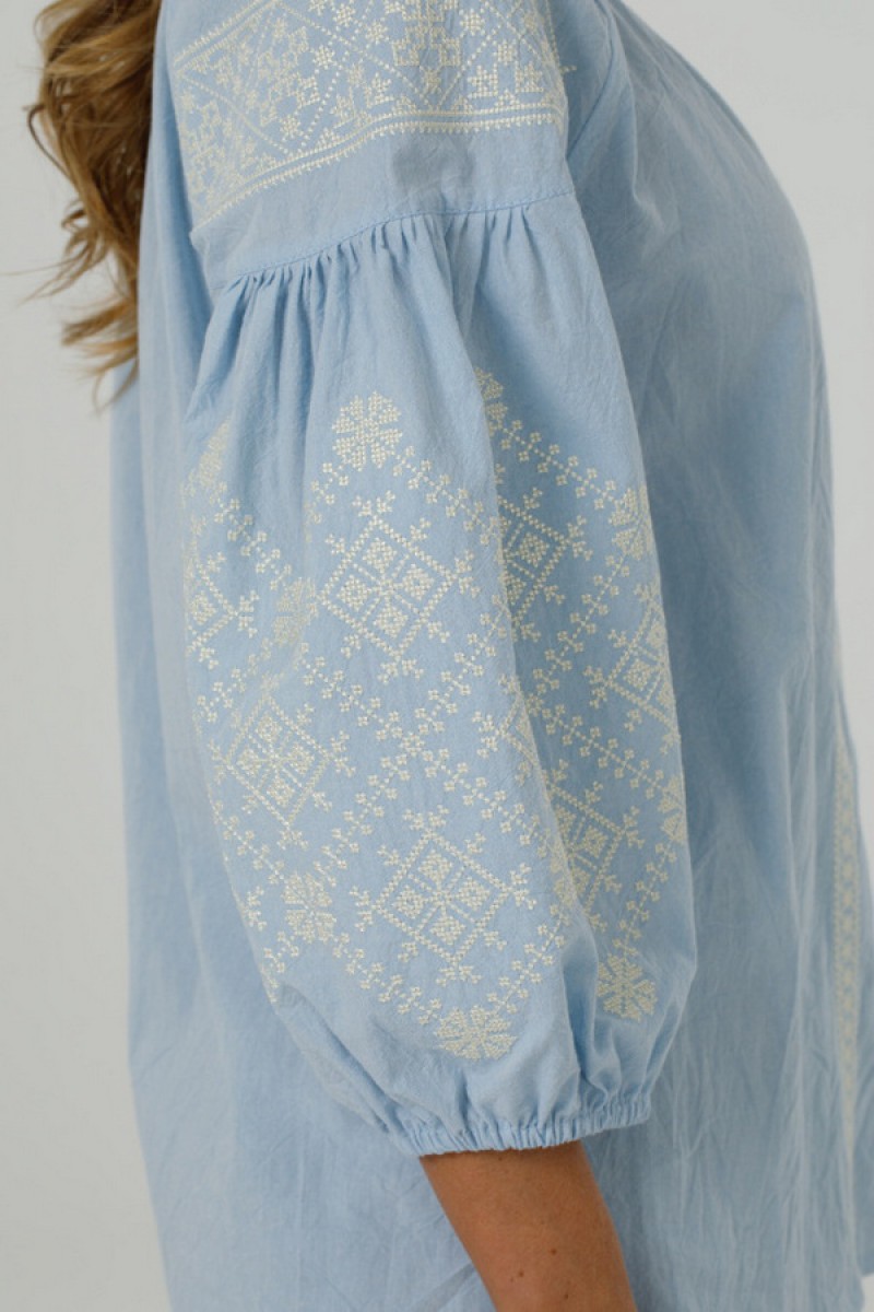 Blue vyshyvanka with ornament "Krasa " (crinkled batiste)