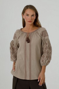 Beige vyshyvanka with ornament “Krasa” (crinkled batiste)