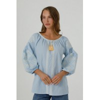 Голубая вышиванка с орнаментом «Краса» (жатый батист)