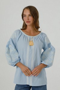 Blue vyshyvanka with ornament "Krasa " (crinkled batiste)