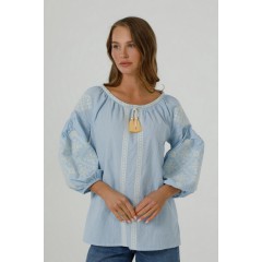 Blue vyshyvanka with ornament "Krasa " (crinkled batiste)