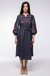 Women's embroidered linen dress with Kozachka embroidery graphite
