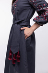 Women's embroidered linen dress with Kozachka embroidery graphite