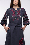 Women's embroidered linen dress with Kozachka embroidery graphite