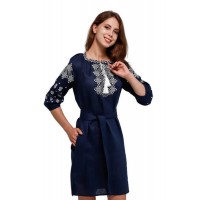 Темно-синое платье с вышивкой Виринея, M
