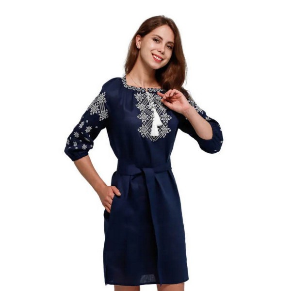 Dark blue embroidered dress Viryneia new