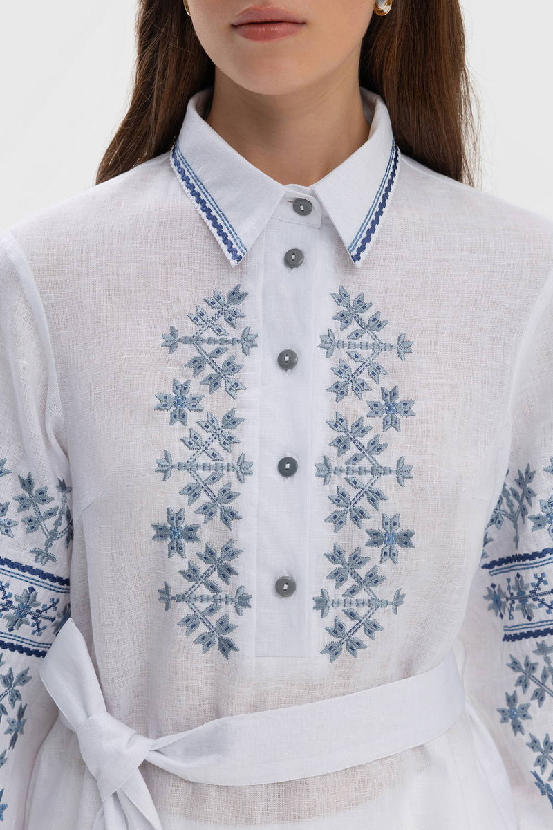 Women's Poltava vyshyvanka white with blue embroidery